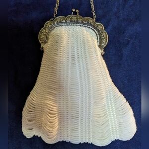 Victorian Style DAINTY Small White Purse Seed Pearl Beads HandMade Spec Occasion